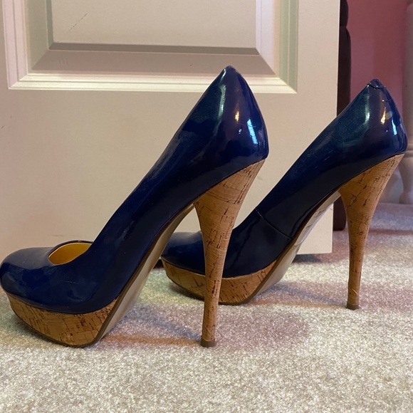 Guess Karise Blue Leather Cork Platform Pumps 8.5 - Picture 5 of 7